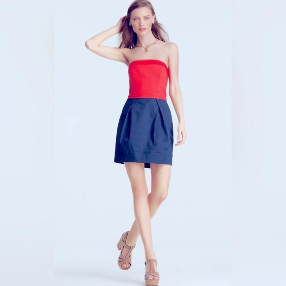 French Connection Wizard Red & Blue Color Block Cotton Strapless Mini Dress - Picture 6 of 6